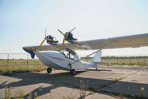 istock Light twin-engine amphibious aircraft at the airport 1064279482