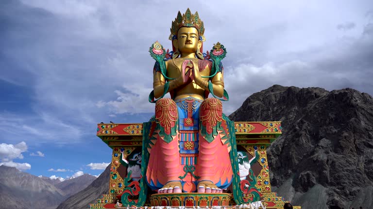 Statue of Buddha Image in Tibetan Stlye at Diskit Monastery, Nubra Valley,Ladakh,India