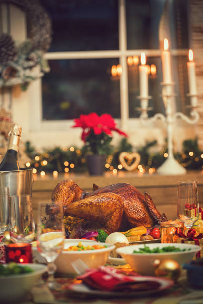 istock Traditional Stuffed Christmas Turkey with Side Dishes 1064287950