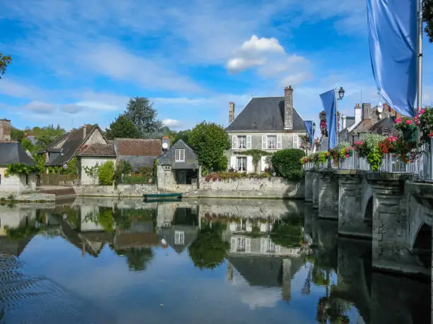 picturesque old houses on the canal in the Loire, France