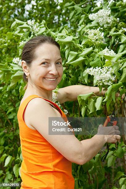 Foto de Mulher Com Flores Gardener e mais fotos de stock de 40-49 anos - 40-49 anos, 45-49 anos, Adulto