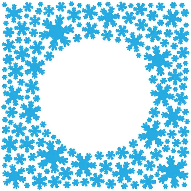 Vector illustration of Festive square frame of blue snowflakes. Vector illustration