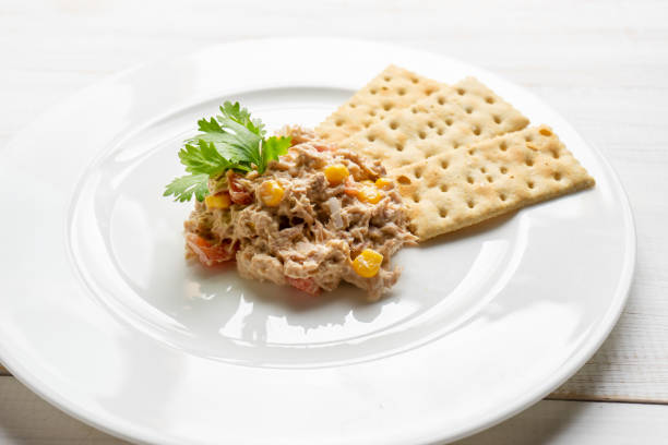 ensalada de atún con galletas - mayo mayonnaise salad plate fotografías e imágenes de stock