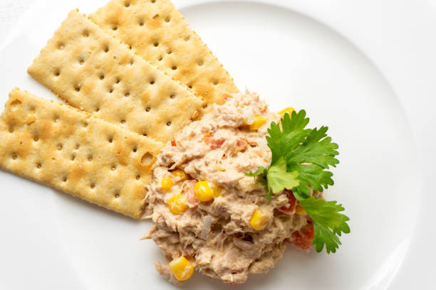 ensalada de atún con galletas - mayo mayonnaise salad plate fotografías e imágenes de stock