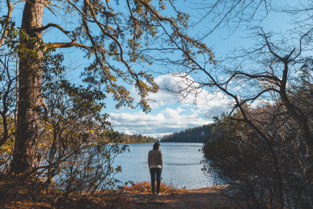 istock Woman walking on trail in autumn 1064302388