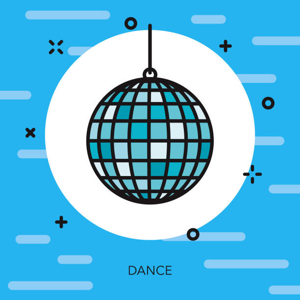 Dance Thin Line Arts Icon A flat design/thin line icon on a colored background. Color swatches are global so it’s easy to edit and change the colors. File is built in CMYK for optimal printing and the background is on a separate layer. disco ball stock illustrations