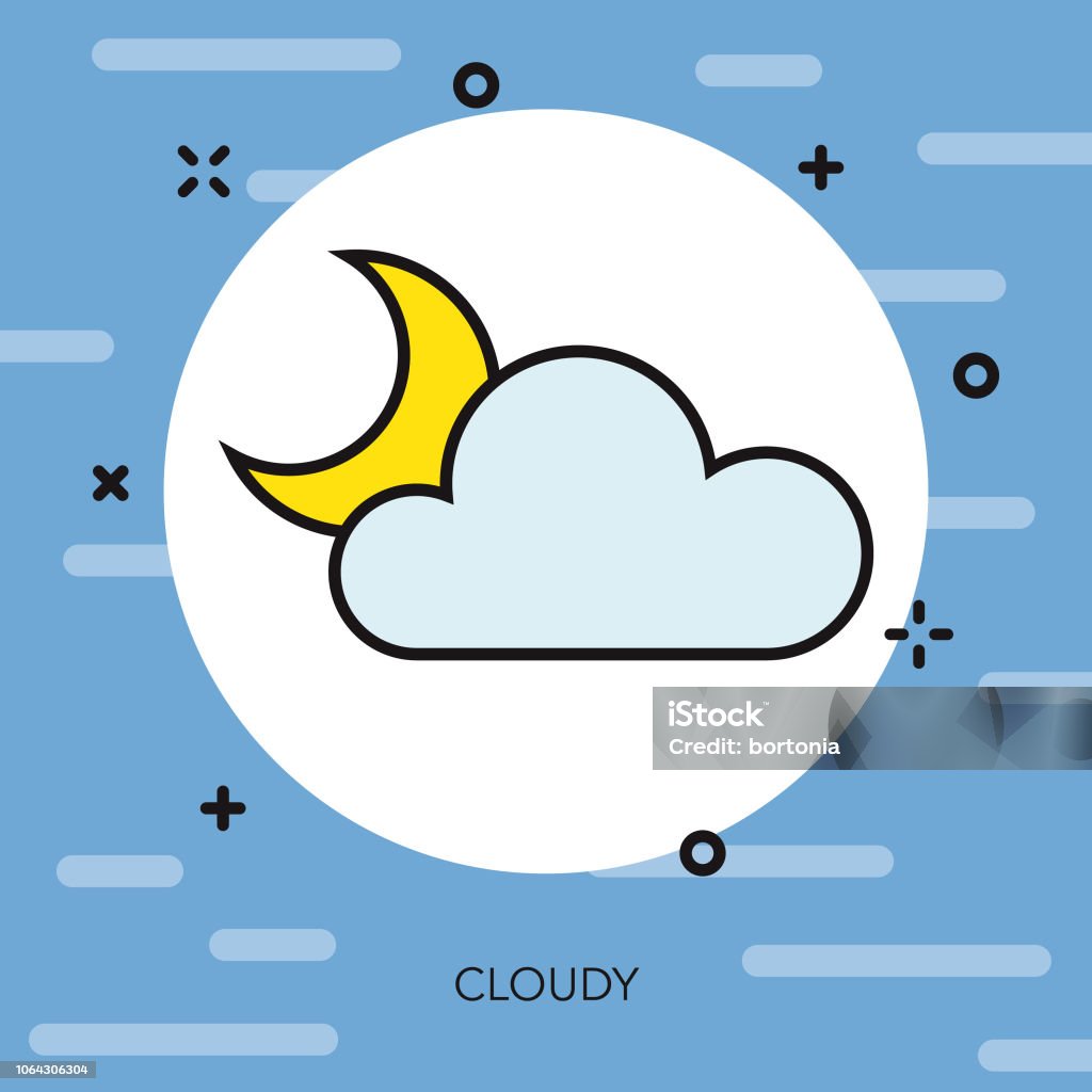 Overnight Clouds Thin Line Weather Icon A flat design/thin line icon on a colored background. Color swatches are global so it’s easy to edit and change the colors. File is built in CMYK for optimal printing and the background is on a separate layer. Blue stock vector