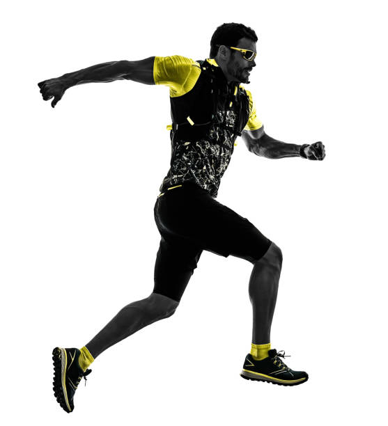 istock man trail runner running isolated silhouette white background 1064306340