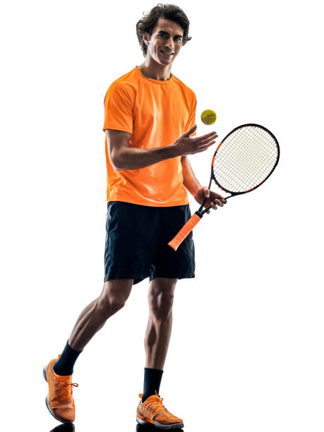 tennis player man silhouette isolated white background