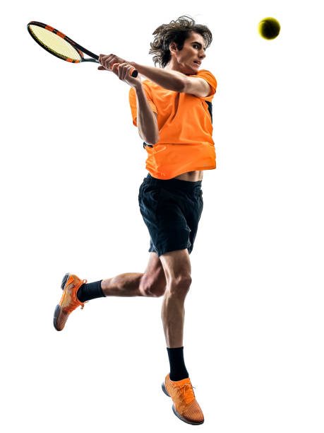 tennis player man silhouette isolated white background