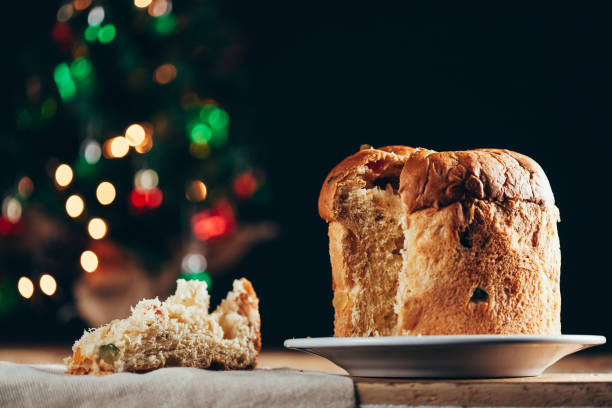 istock Christmas cake panettone and Christmas decorations. 1064310788