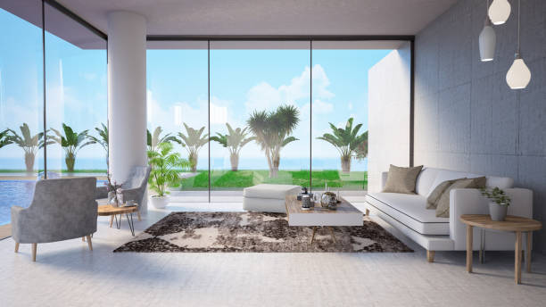 istock Modern House Interior with Private Swimming Pool 1064312692
