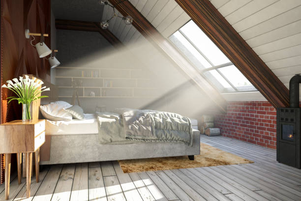 istock Loft Bedroom with Sunbeam 1064315334