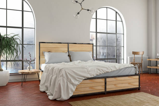 istock Modern Bedroom with Wooden Bed 1064318830