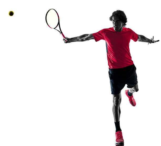 istock tennis player man silhouette isolated white background 1064320974