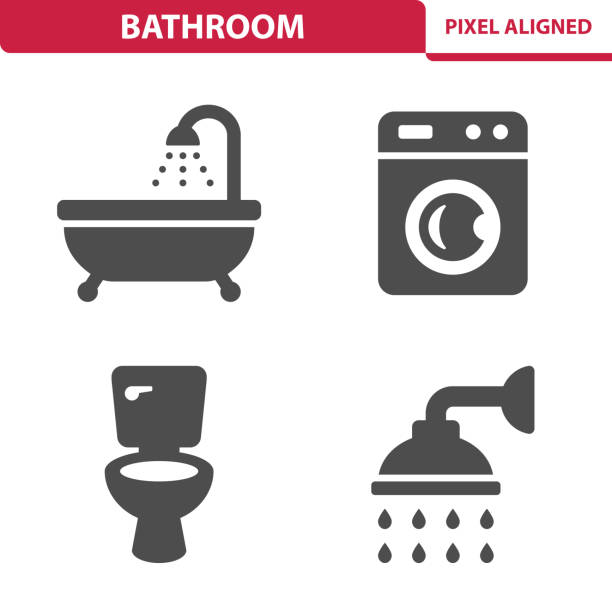 illustrations, cliparts, dessins animés et icônes de icônes de salle de bain - latrine