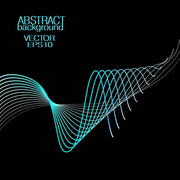 Vector illustration of Abstract neon wave pattern. Black background. Vector shiny squiggle thin blue, cyan lines. Technology concept. Art line futuristic design for banner, cover, poster, leaflet, flyer, business card. EPS10 illustration