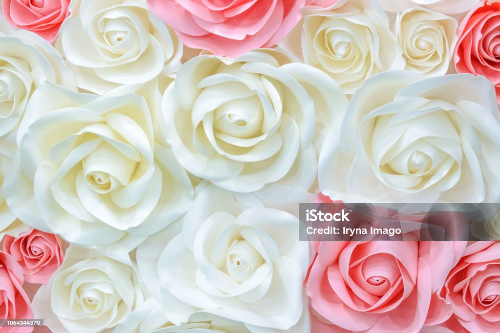 Foto de Flores De Papel Gigante Grande Rosa Grande Branco Peônia Rosa Bege  Feita De Papel Papel Pastel Fundo Padrão Estilo Encantador Flor Feita De Papel  Ondulado E Papel Da Espuma De