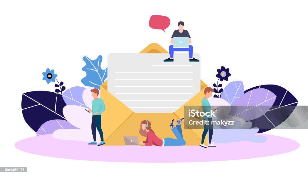 Flat design concept of regularly distributed news publication via e-mail with some topics of interest to its subscribers. Flat vector illustration. Newsletter concept E-Mail stock vector