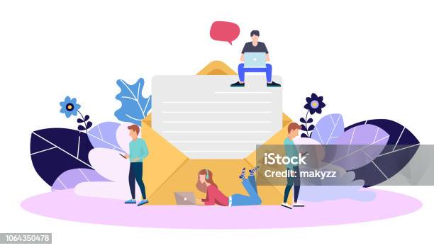 Flat Design Concept Of Regularly Distributed News Publication Via Email With Some Topics Of Interest To Its Subscribers Flat Vector Illustration Newsletter Concept Stock Illustration - Download Image Now