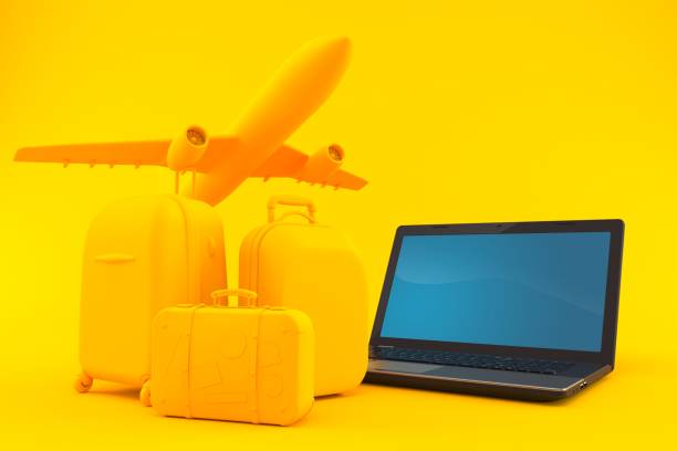 istock Travel background with laptop 1064352906