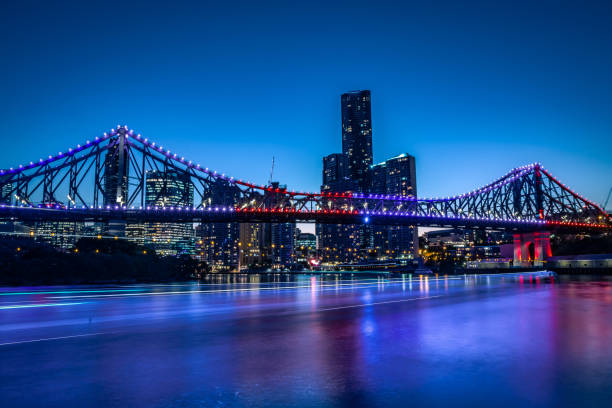 istock Bright glowing bridge in cityscape 1064353486