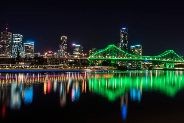 istock Green illumination of city bridge 1064353774