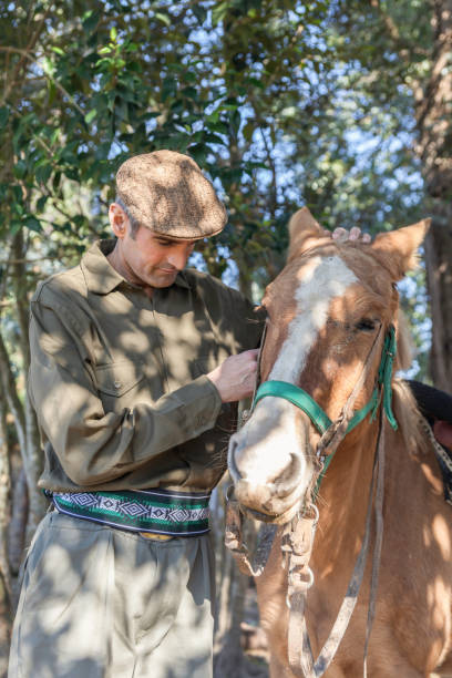 istock Male rancher strocking his horse 1064366420