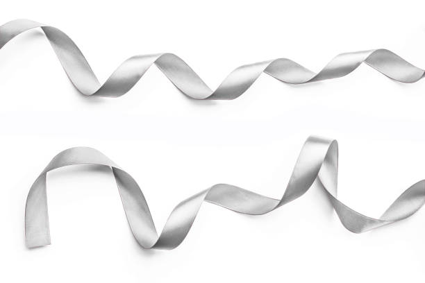 istock Silver ribbon bow in bright silver white grey color isolated on white background with clipping path for holiday and party greeting card design decoration element 1064370530