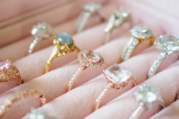 istock Gold jewelry diamond rings in box 1064370656