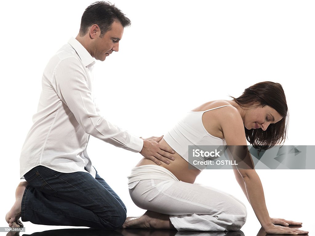 Couple Expecting Baby pregnant woman back Massage  Adult Stock Photo