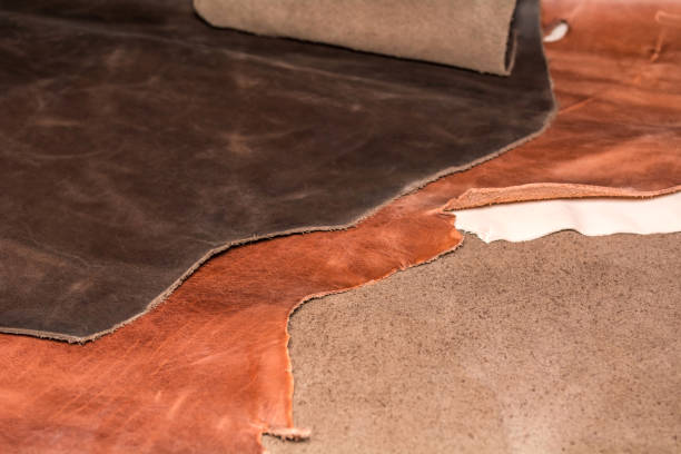 istock Texture of pieces brown leather. Natural material background 1064390358