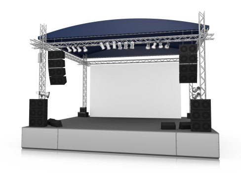 Empty outdoor stage with blank screen. 3D rendered illustration.