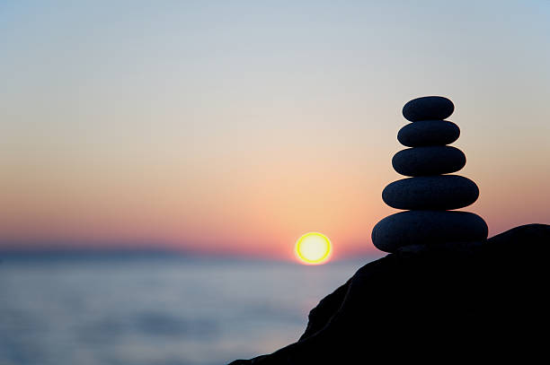 Zen pebble stack at sunset  five animals stock pictures, royalty-free photos & images