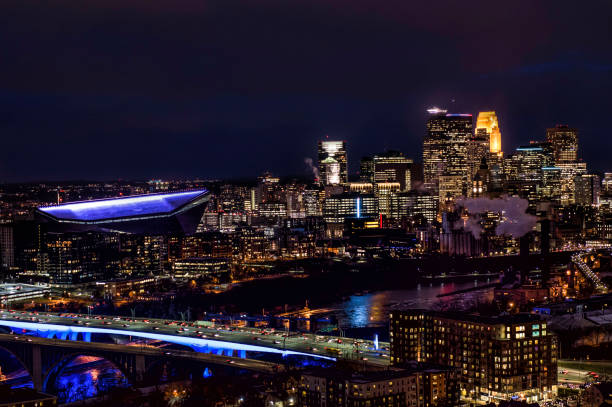 istock Minneapolis Skyline at Night - Aerial Shot 1064397580