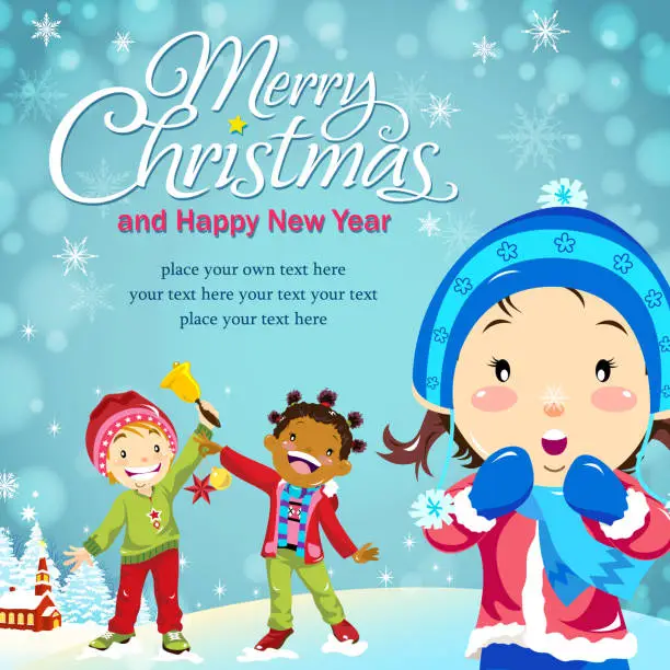 Vector illustration of Kids Enjoying The Christmas Season