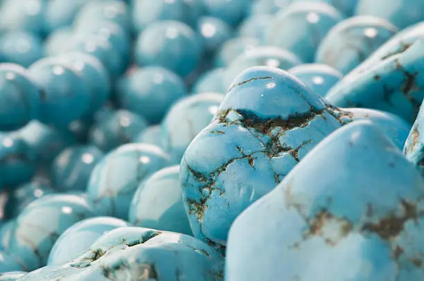 Photo of natural stone turquoise and beads close-up