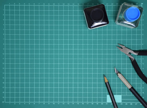 istock Top view Plastic model tool kit ink, art knife, cutting pliers on Cutting plate and copy space 1064414376