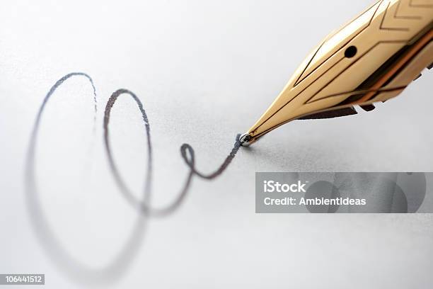 Gold Pen With Signature Stock Photo - Download Image Now - Fountain Pen, Signing, Signature