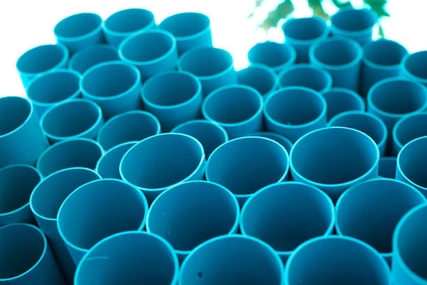 istock Blue PVC pipes stacked in construction site 1064422970