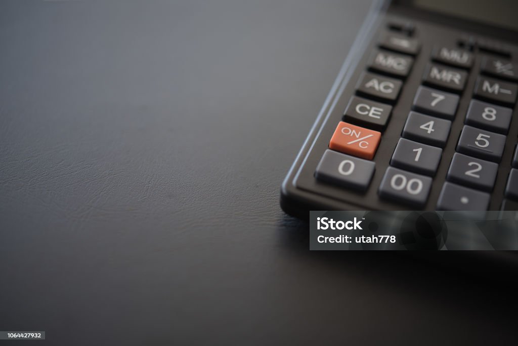 calculator calculator on desk. top view with copy space. Calculator Stock Photo