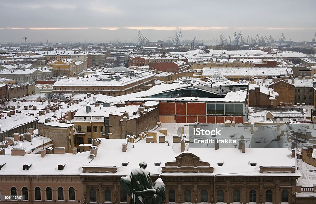 Snow covered roofs of St. Petersburg  Aerial View Stock Photo