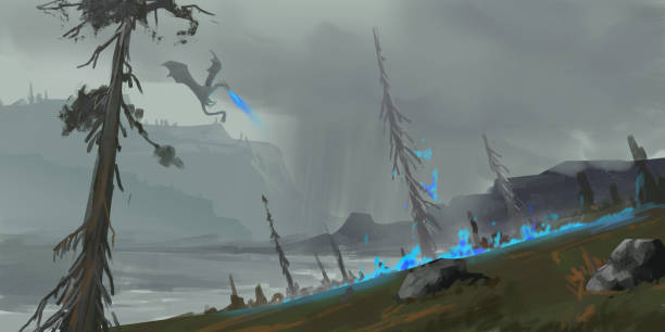istock Dragon Land. Fantasy Topic. SpitPaint. Concept Art. Fast Drawings. Sketch Paint. Realistic Style 1064439648