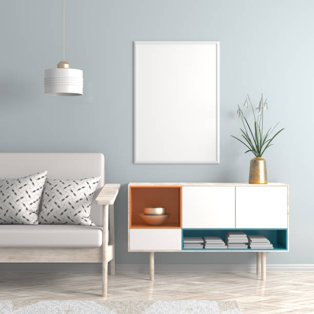 istock Mock up poster frame in Scandinavian style hipster interior. 3D illustration. 1064447232