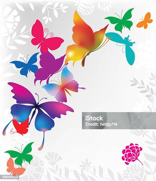 Фон С Красочные Бабочки — стоковая векторная графика и другие изображения на тему Бабочка - Бабочка, Без людей, Векторная графика