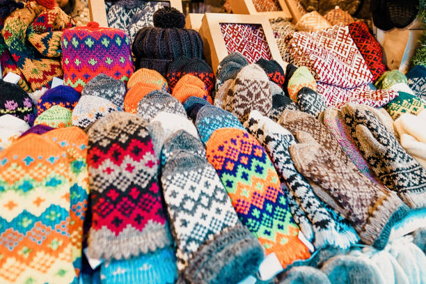 istock Colorful woolen mittens Riga Christmas Market 1064459490