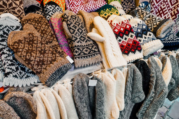 istock Stall with warm mittens and socks Riga Christmas Market 1064460532