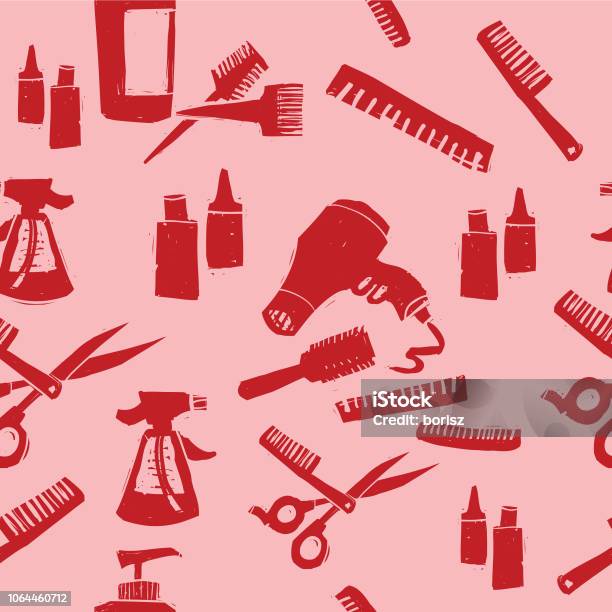 Salon Objects Seamless Background Pattern Stock Illustration - Download Image Now - Backgrounds, Barber, Barber Shop