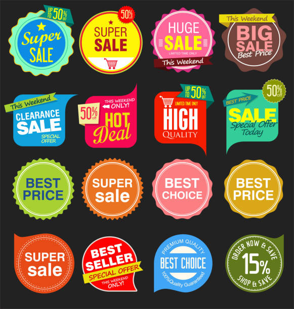 ilustrações de stock, clip art, desenhos animados e ícones de modern sale stickers and tags colorful collection - ribbon banner internet label