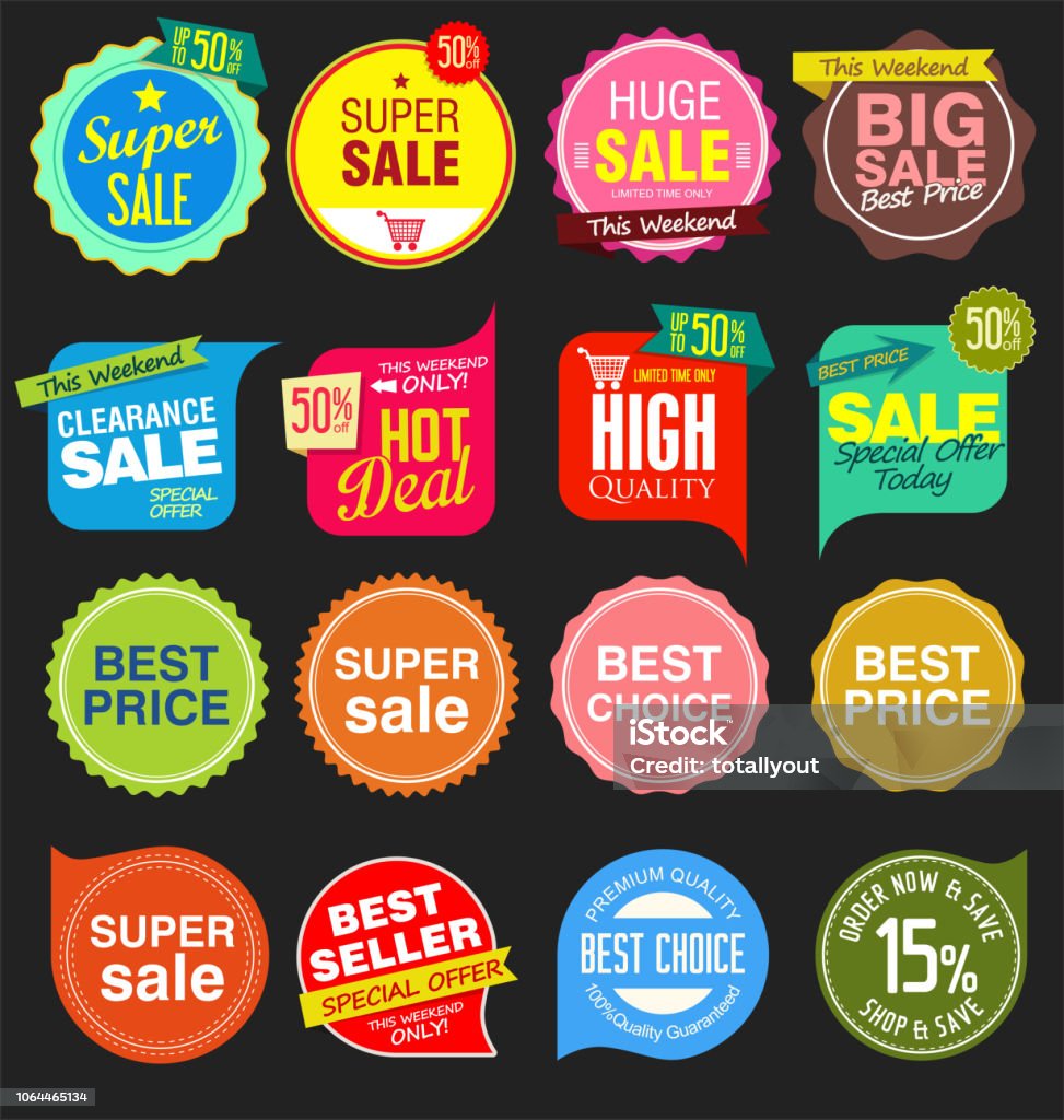 Modern sale stickers and tags colorful collection Sale stock vector